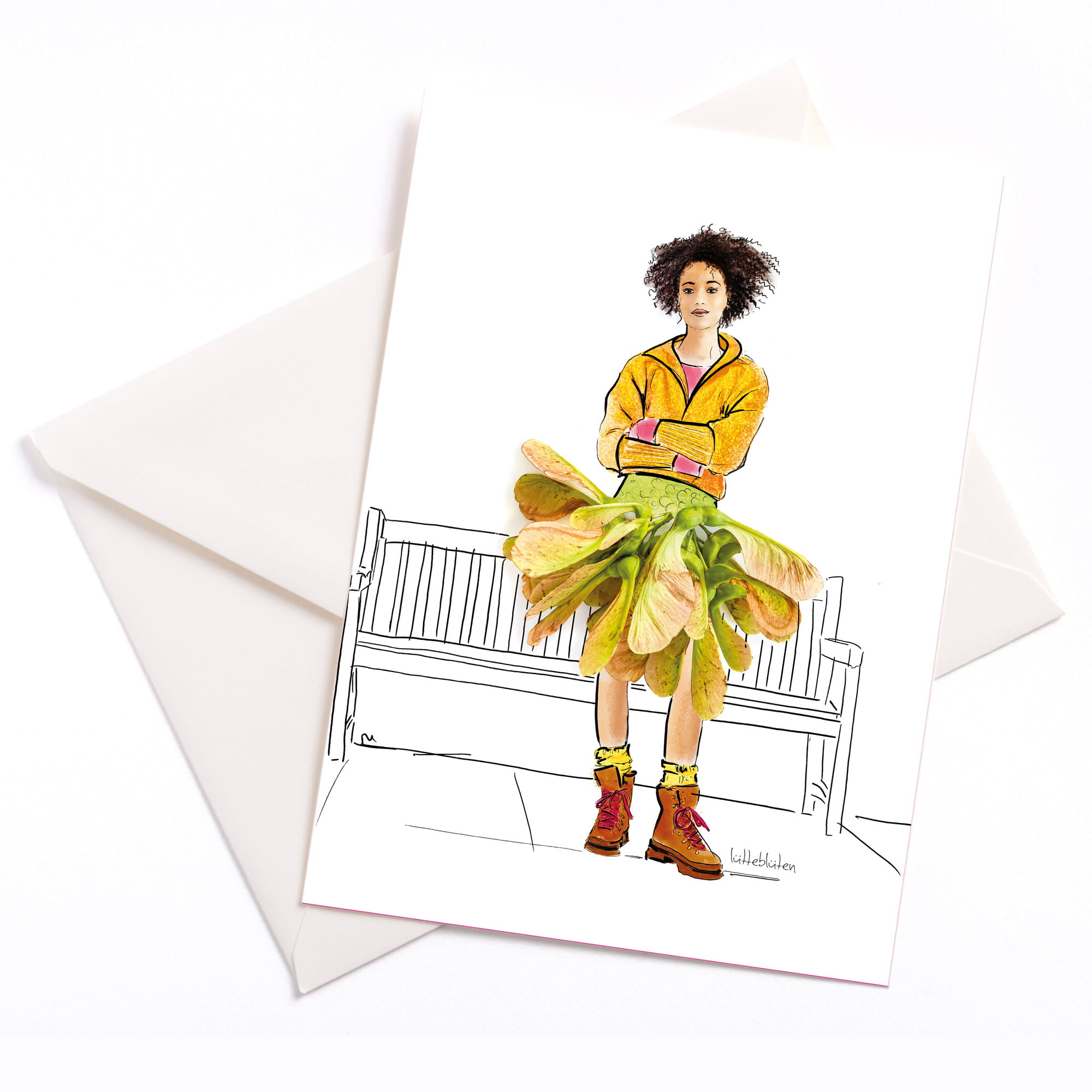 Lütteblüten Karte mit Umschlag hallo herbst