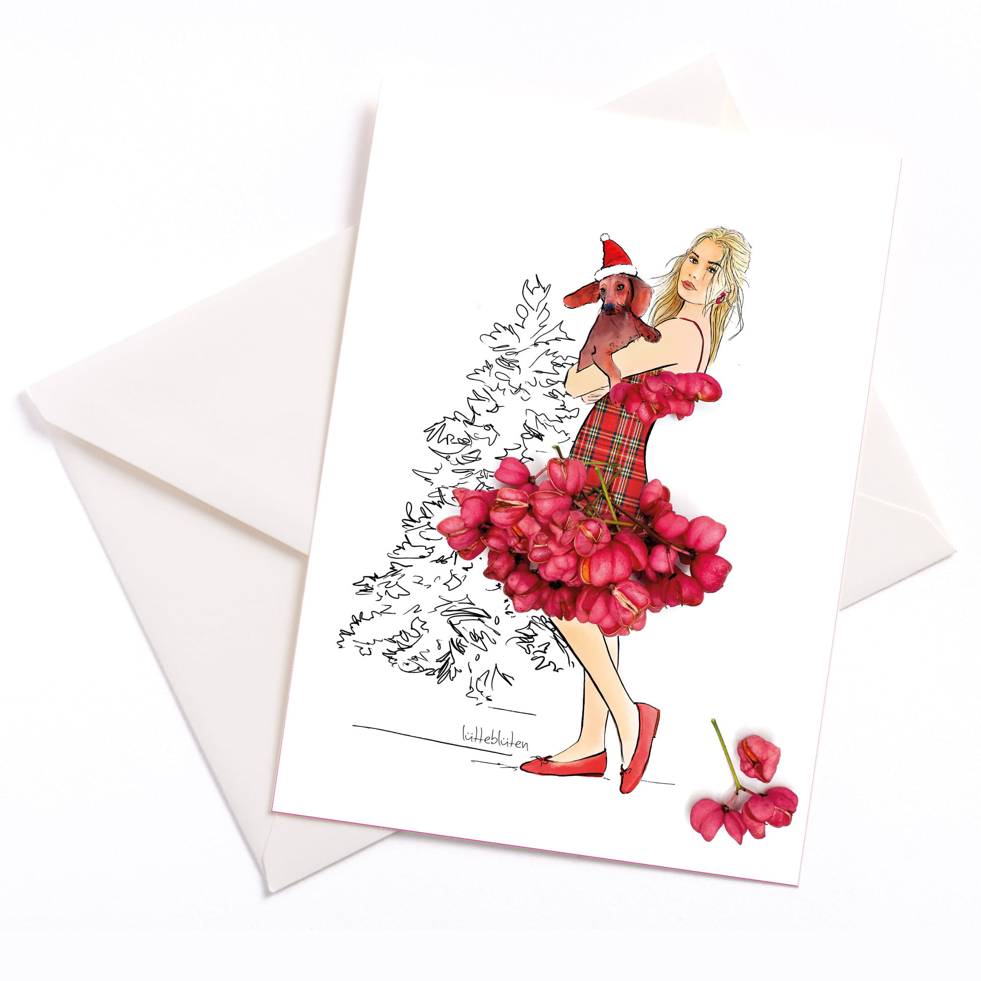 Pfaffenhütchen & Weihnachtsmütze Weihnachtskarte