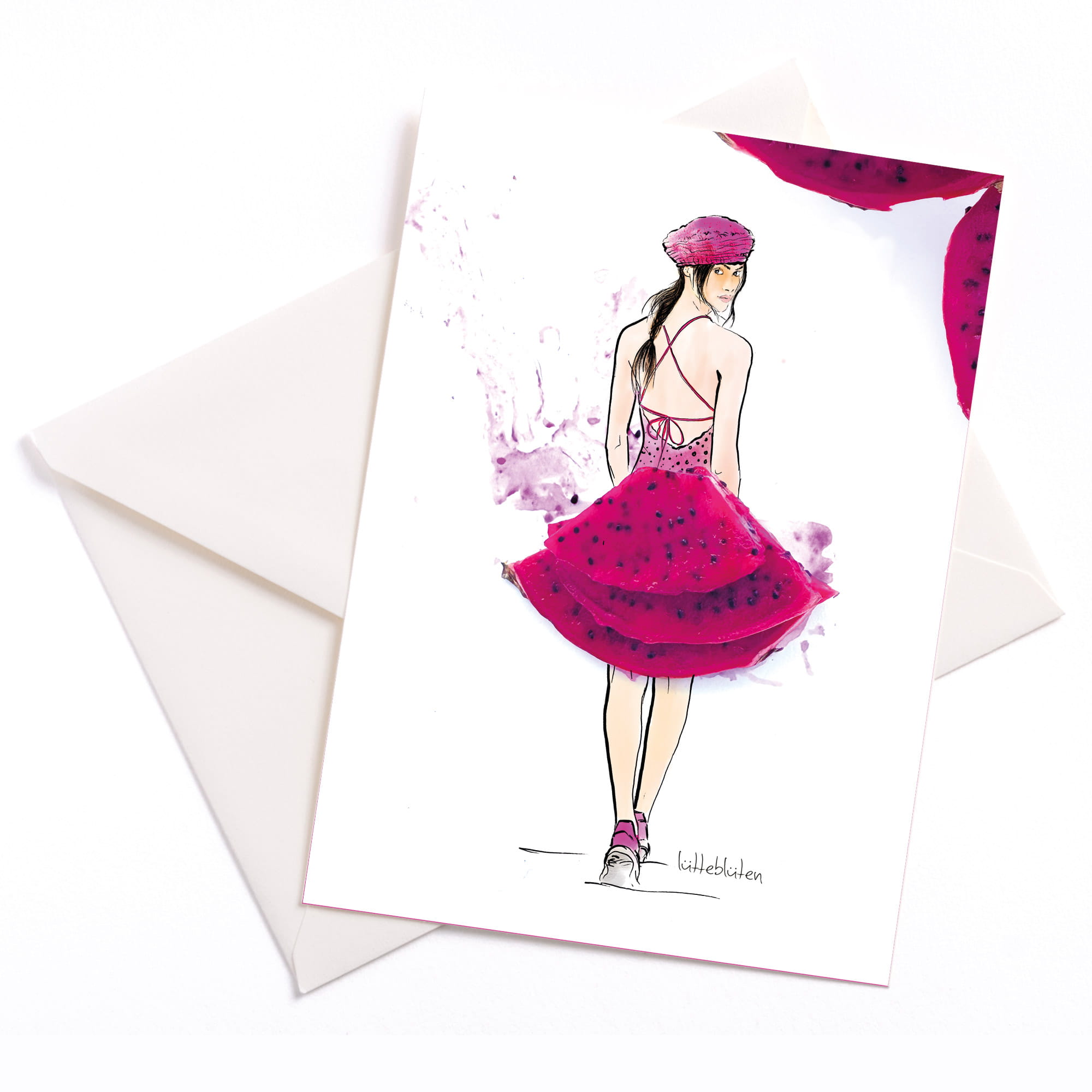 Dragon fruit greeting card with envelope by Lütteblüten