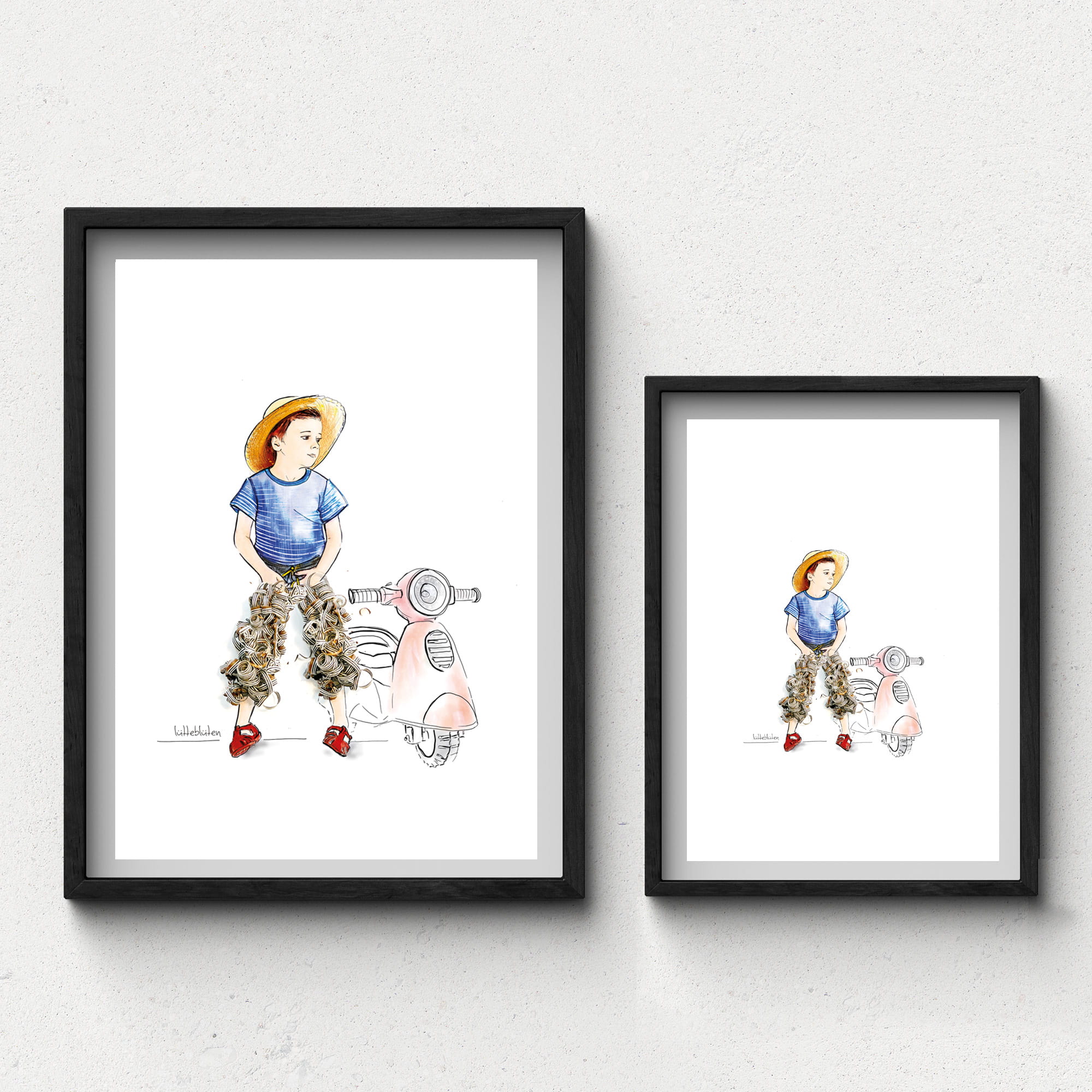 Lütteblüten Junge mit Moped Wandbild Gabriele Ampt
