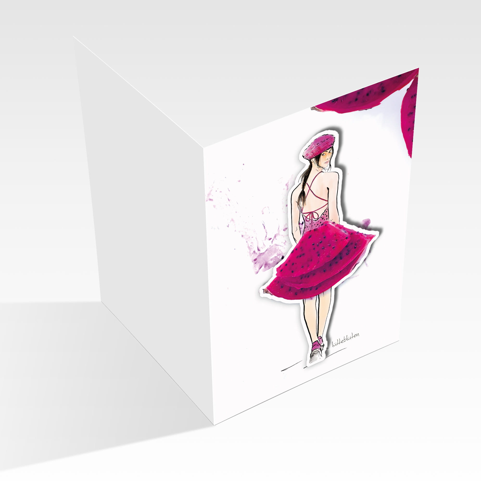 Dragon fruit greeting card with removable magnet – front view with pitaya motif