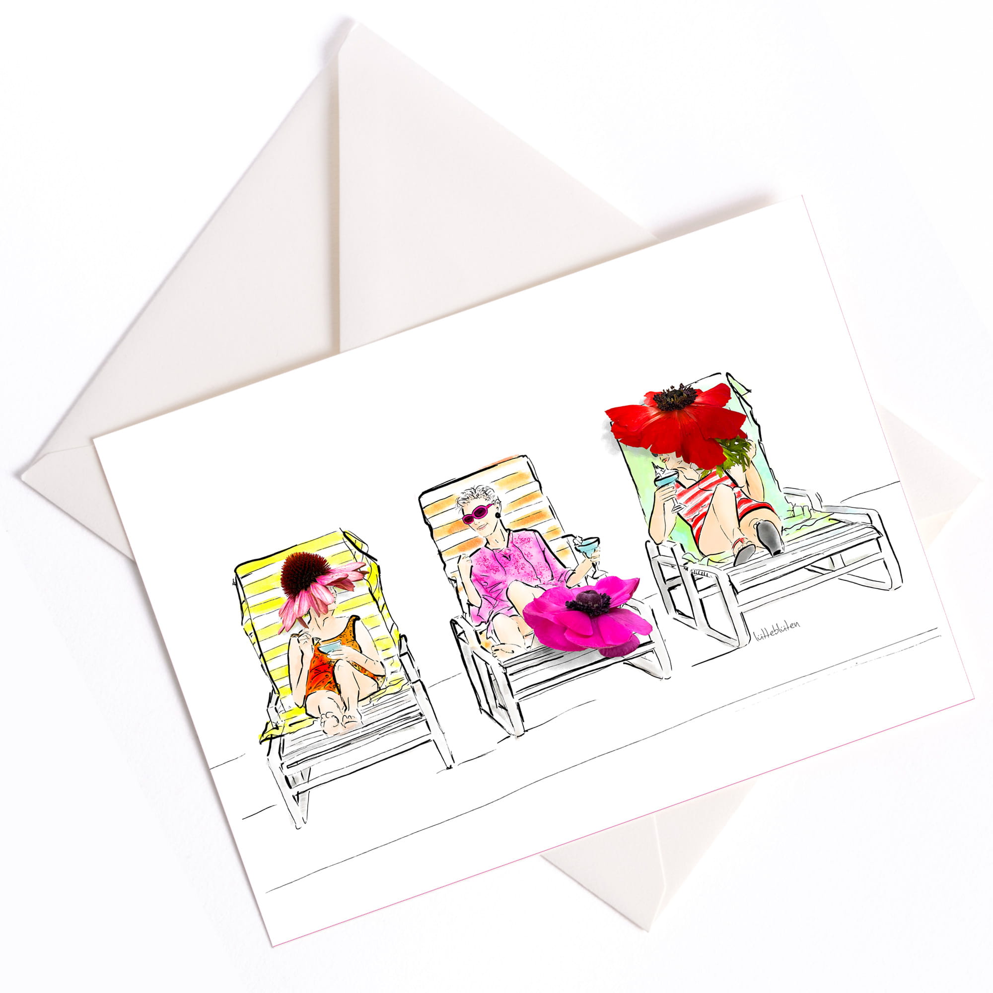 Lütteblüten Ladys am Pool Grußkarte für die Freundin